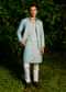Blue Cotton Leheriya Bandi Kurta Set With Lace Work