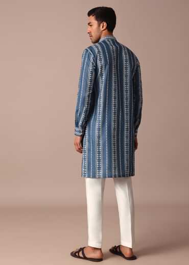 Blue Cotton Silk Kurta With Print
