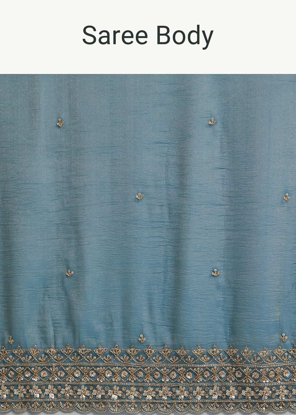 Blue Crushed Tissue Saree With Scallop Embellished Border