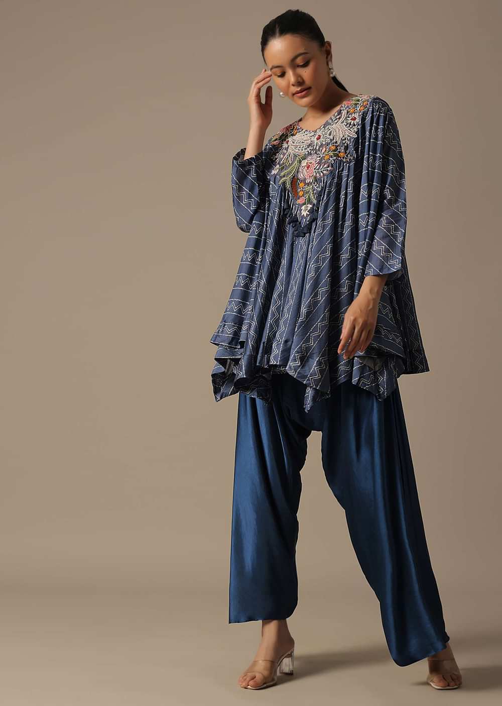 Blue Dhoti Set With Zari Work