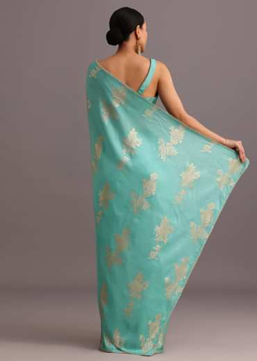 Blue Dola Silk Lurex  Woven Saree And Gotta Patti Border