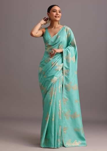Blue Dola Silk Lurex  Woven Saree And Gotta Patti Border