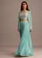 Blue Embellished Croptop Palazzo Set With Organza Jacket