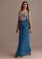 Blue Embroidered Croptop With Drape Skirt And Organza Jacket