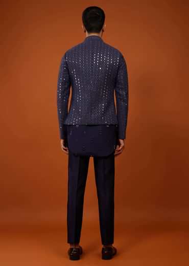 Midnight Blue Embroidered Indo-Western Bandi Set In Georgette