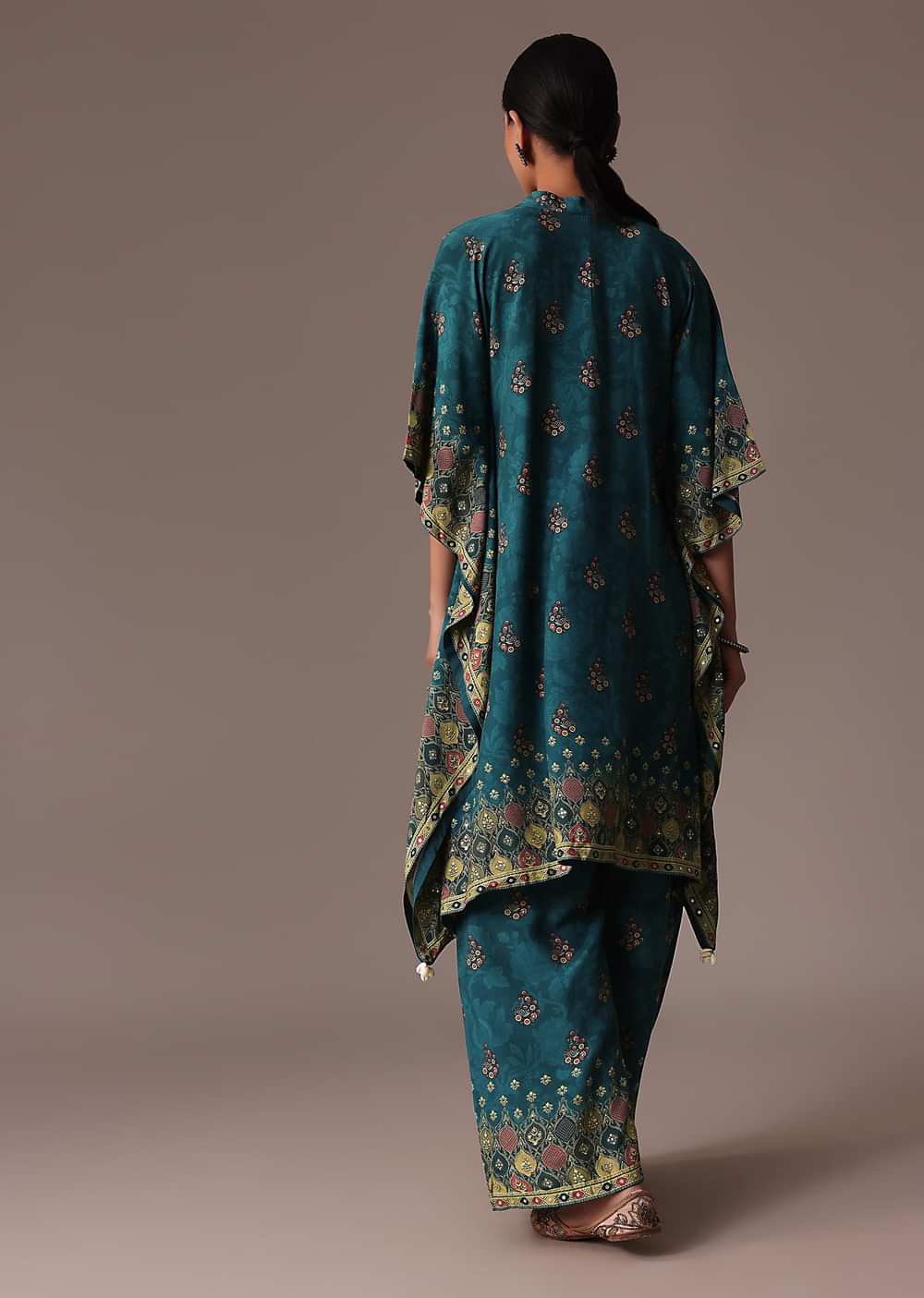 Blue Embroidered Kaftan Cotton Silk Co Ord Set