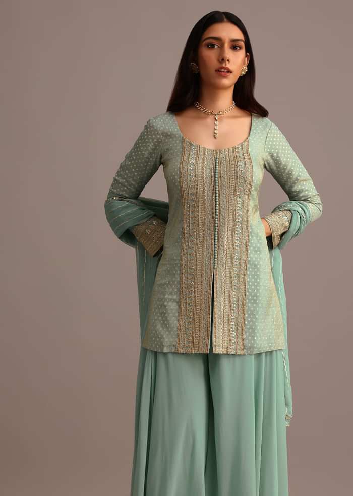Blue Embroidered Kurti Set With Dupatta
