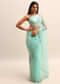 Blue Embroidered Net Saree With Unstitched Blouse