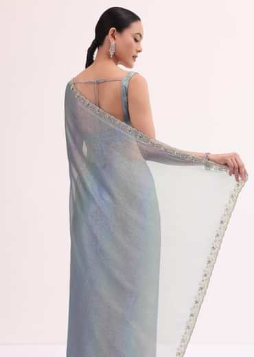 Blue Embroidered Saree With Unstitched Blouse