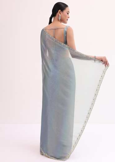 Blue Embroidered Saree With Unstitched Blouse