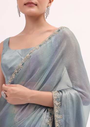 Blue Embroidered Saree With Unstitched Blouse
