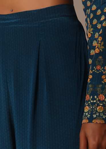 Blue Embroidered Sharara Set With Printed And Stone Work Kurta