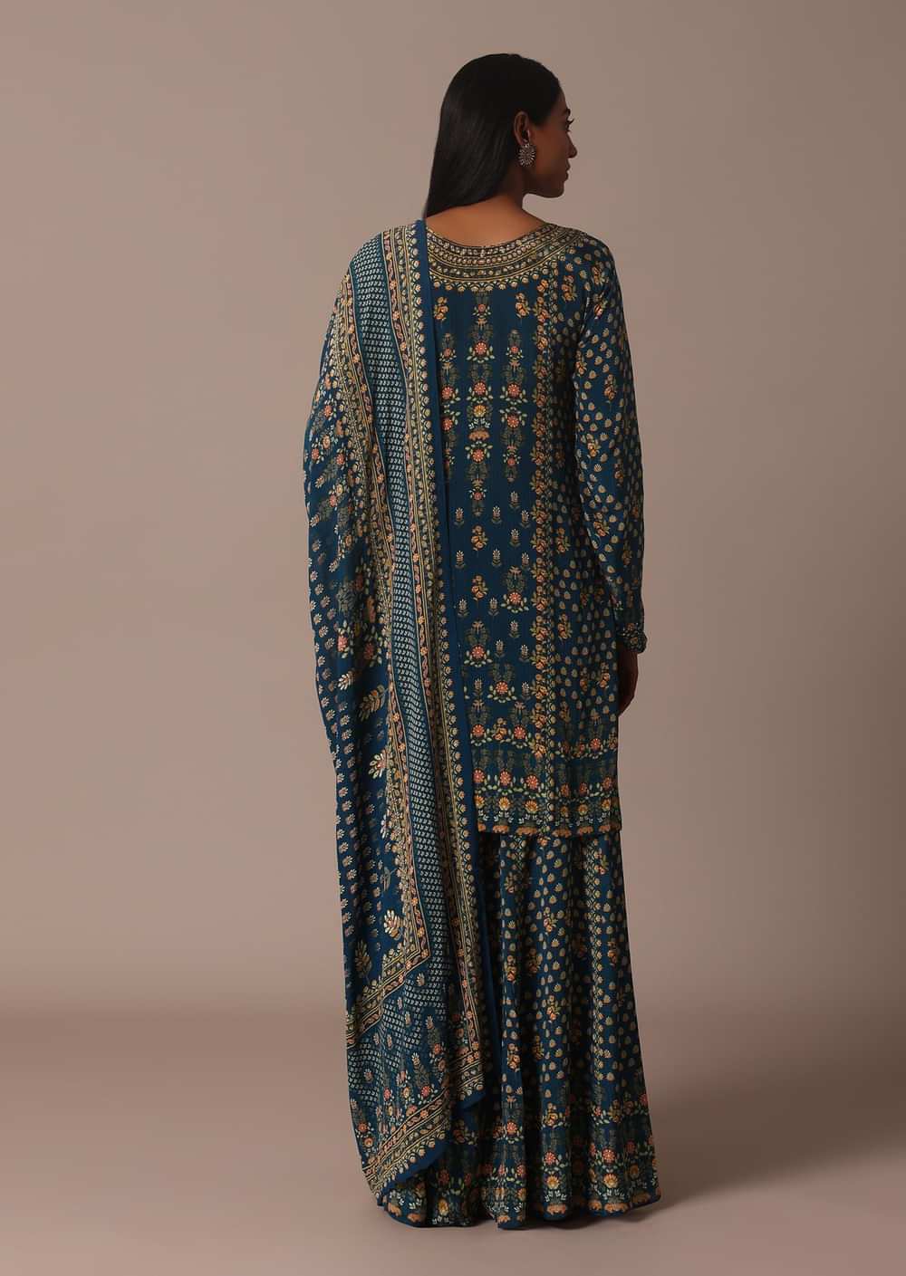 Blue Embroidered Sharara Set With Printed And Stone Work Kurta