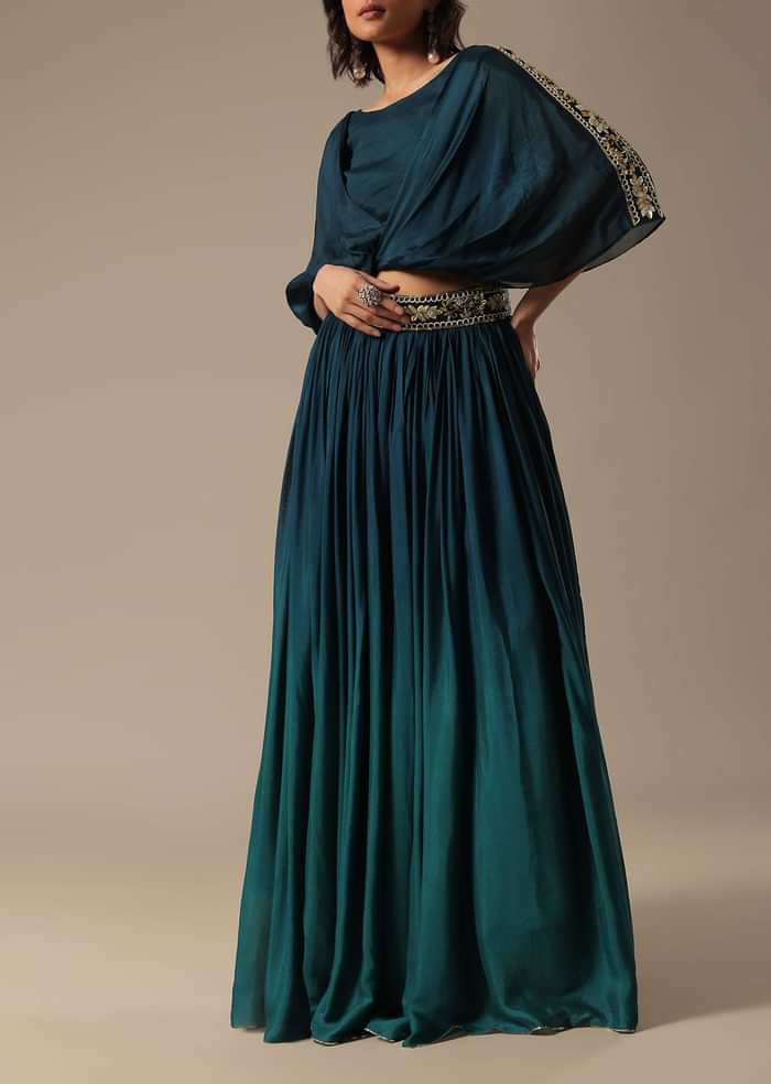Blue Embroidered Skirt Set With Sequin Work