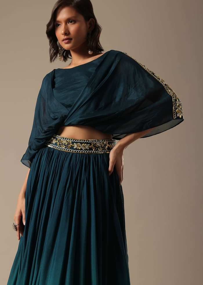Blue Embroidered Skirt Set With Sequin Work