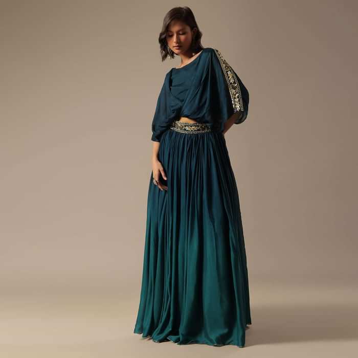 Blue Embroidered Skirt Set With Sequin Work