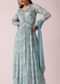 Blue Firozi Floral Print Anarkali Set In Chinon