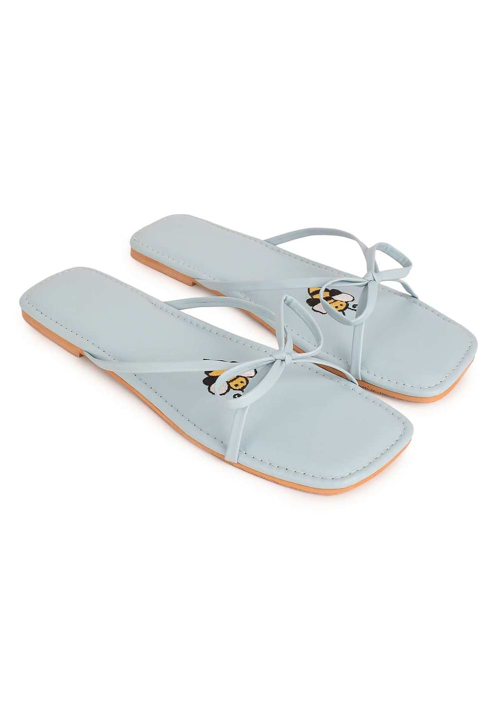 Blue Flats With Bow Detailing And Bee Motif By Sole House