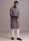 Blue Floral And Stripe Print Jacket Kurta Set In Silk