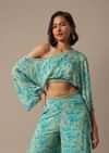Blue Floral Print Crop Top And Palazzo Set
