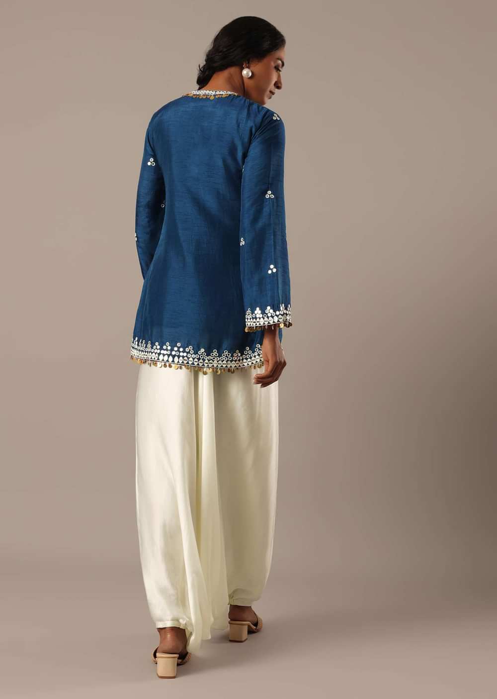 Blue Foil Mirror Worked Kurta And Dhoti Set