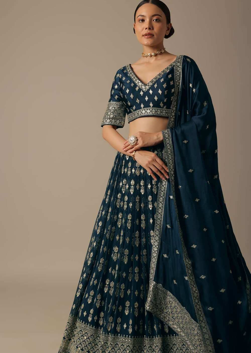 Blue Georgette Lehenga Set With Sequin Work