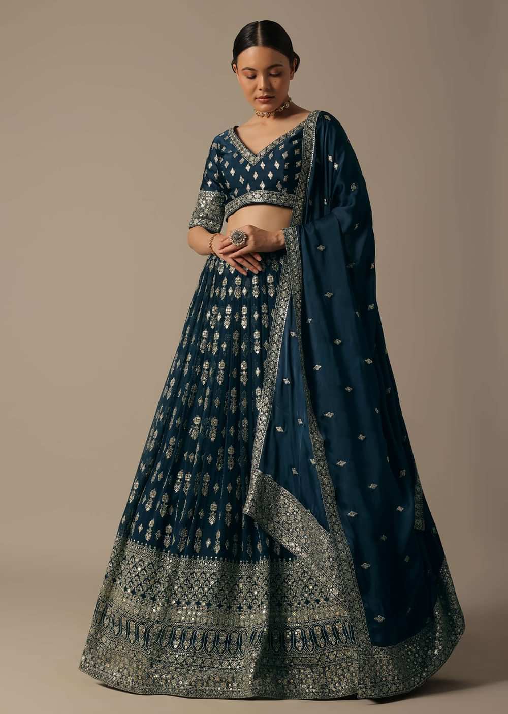 Blue Georgette Lehenga Set With Sequin Work
