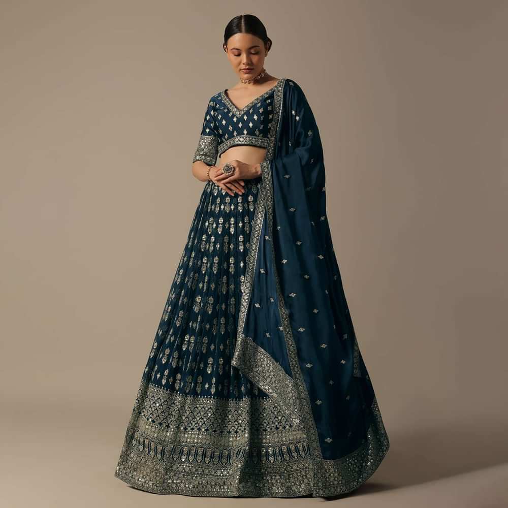 Blue Georgette Lehenga Set With Sequin Work