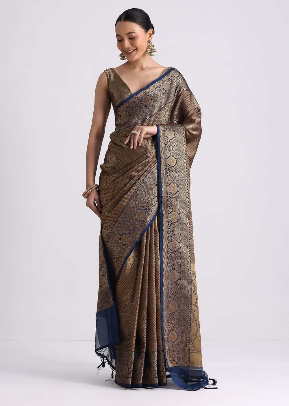 Blue Handloom Silk Saree With Woven Zari