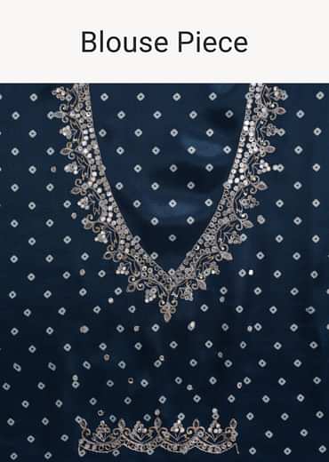 Blue Indigo Mirror And Ajrakh Print Embroidered Saree