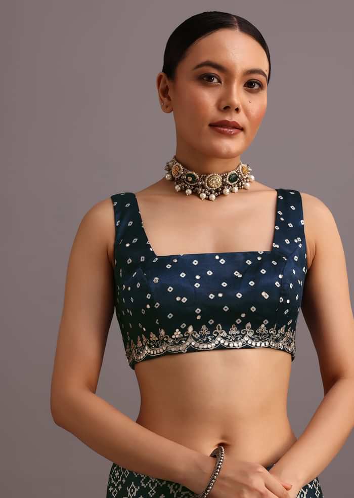 Blue Indigo Mirror And Ajrakh Print Embroidered Saree