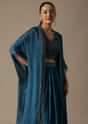 Blue Indo Western Dhoti Set With Jacket