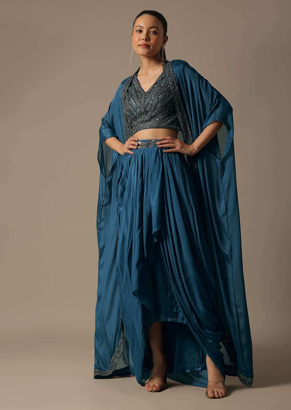 Blue Indo Western Dhoti Set With Jacket