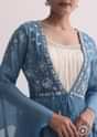 Blue Indogown Set With Peplum Jacket