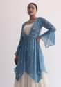 Blue Indogown Set With Peplum Jacket