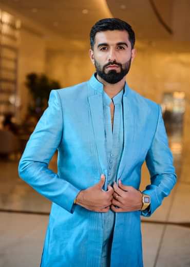 Blue Indowestern Lapel Jacket With Kurta And Pants