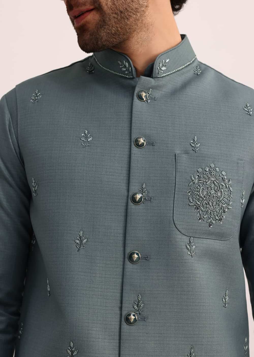 Blue Jacket and Kurta Set With Cutwork Detail