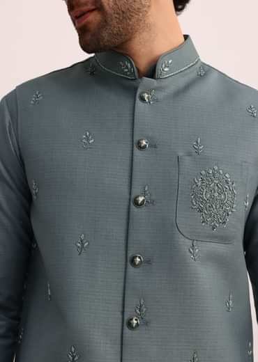 Blue Jacket and Kurta Set With Cutwork Detail