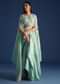 Blue Jacket With Draped Satin Skirt And Crop Top