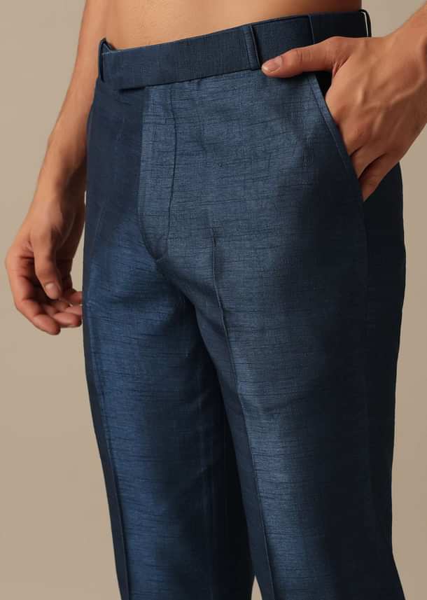 Blue Jacquard Foil Print Indowestern Achkan And Jacket Set