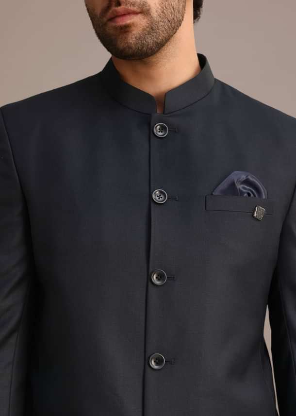 Blue Jodhpuri And Pant Set With Pocket Square Blue Jodhpuri And Pant Set With Pocket Square