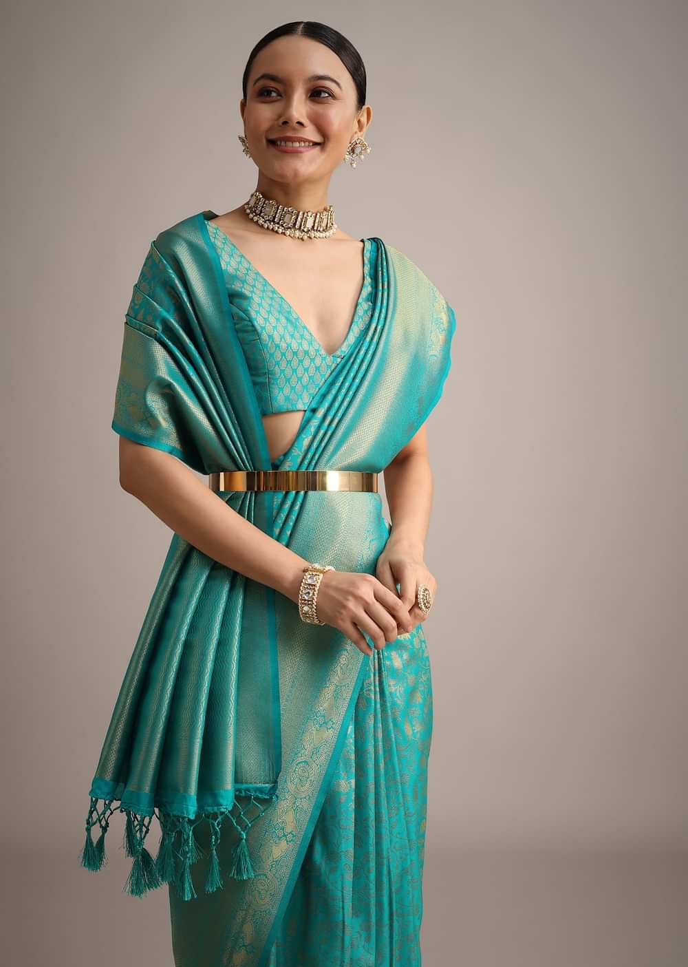 Blue Kanjivaram Silk Saree With Double Border