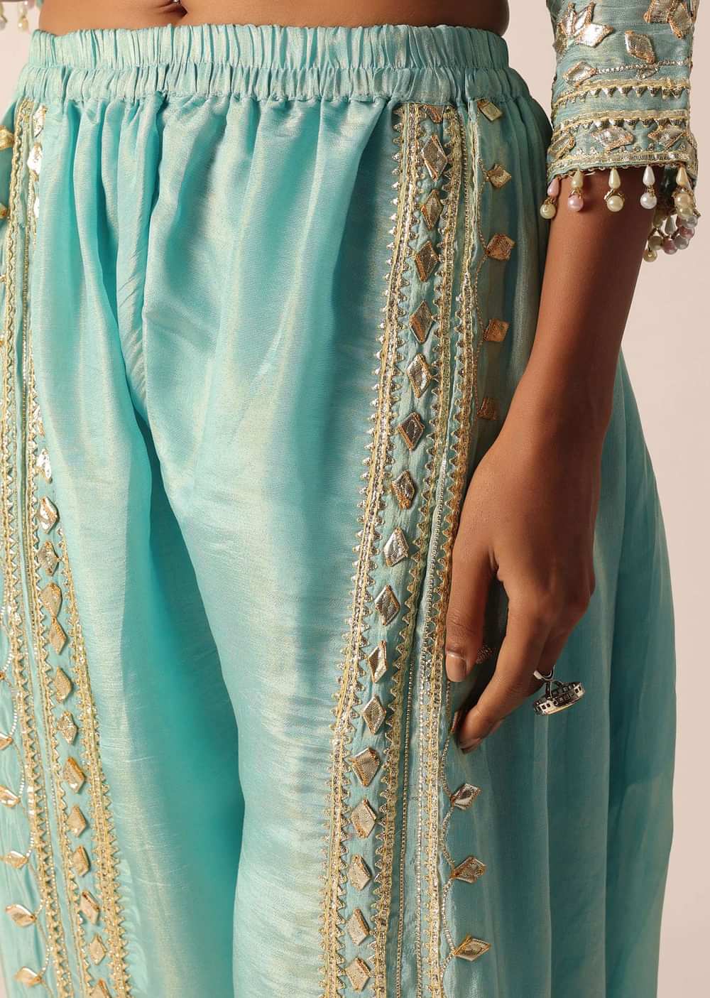 Blue Kurta And Dhoti Set With Gota Patti Work