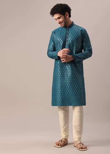 Blue Kurta Set In Art Silk With Sequin Embroidery