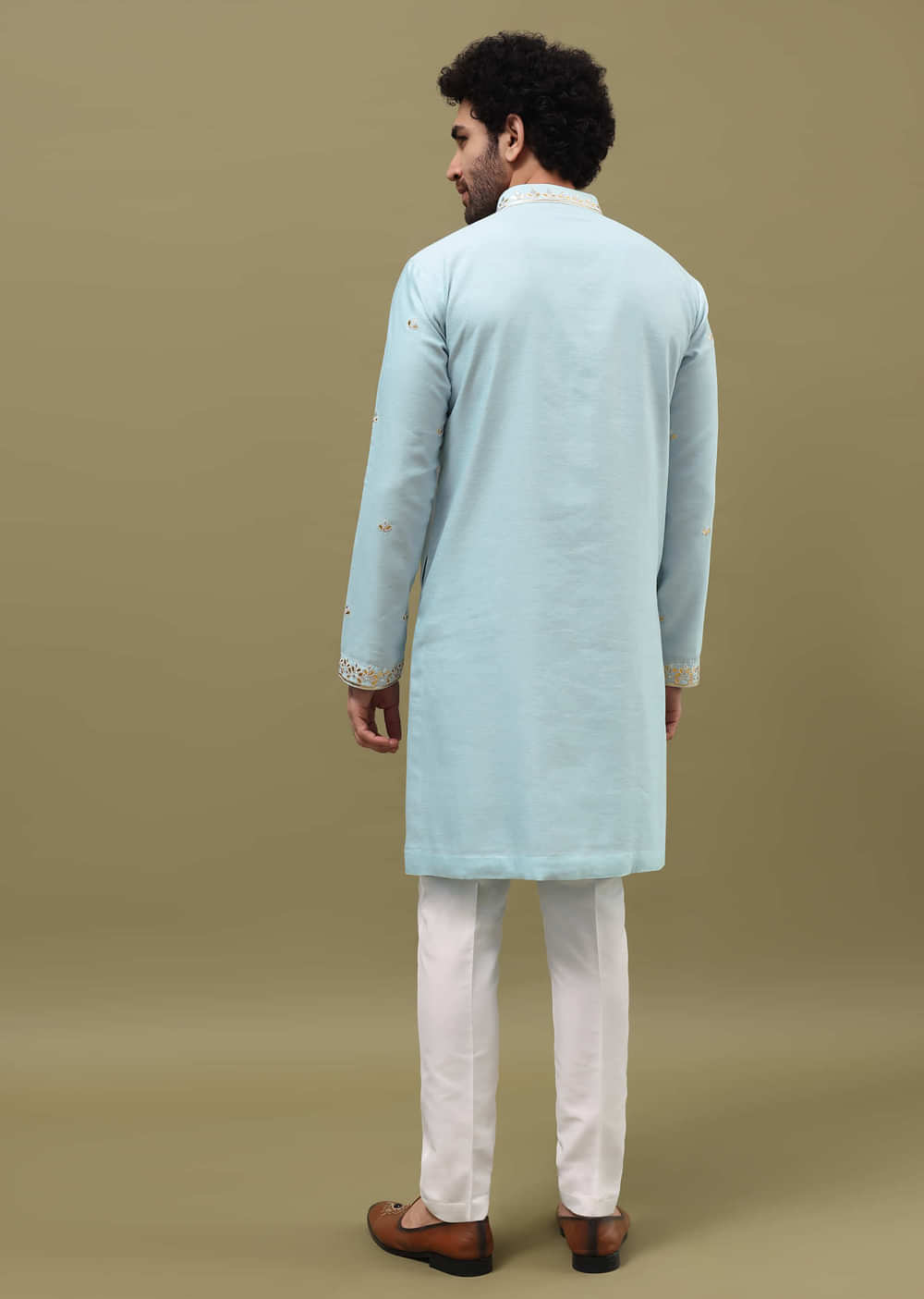 Blue Kurta Set With Abla Work For Men