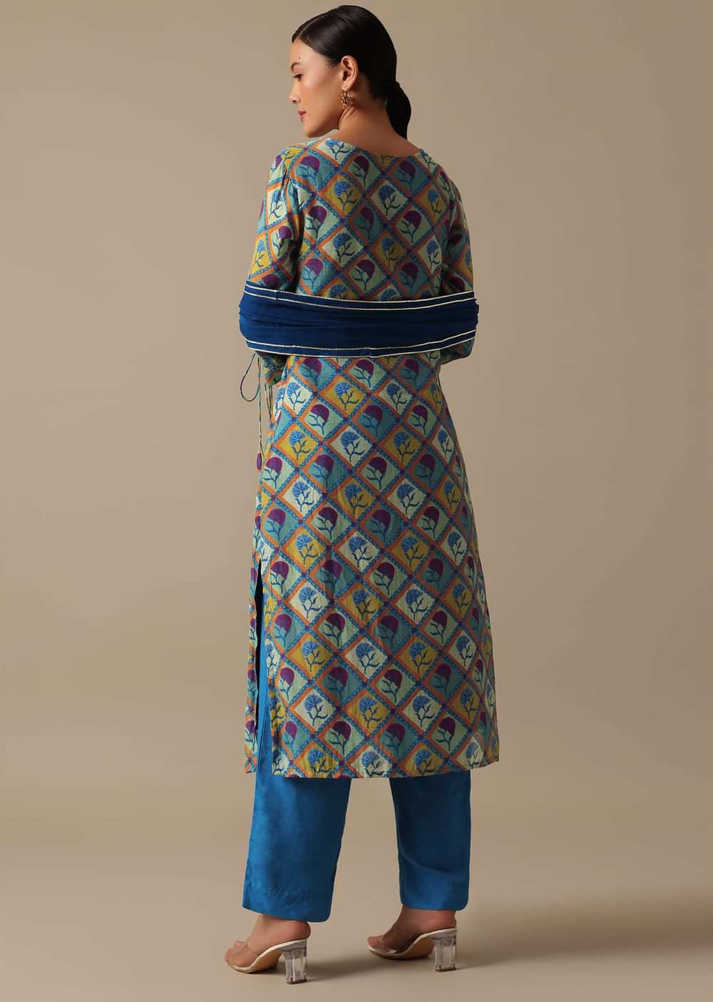 Blue Kurta Set With Floral Prints