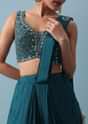 Blue Lehenga Set with Attached Dupatta And Mirror Work