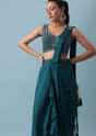 Blue Lehenga Set with Attached Dupatta And Mirror Work