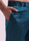 Blue Linen Satin Tuxedo With Pleated Shirt And Pants