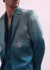 Blue Linen Satin Tuxedo With Pleated Shirt And Pants